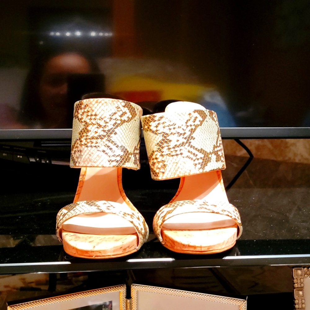 Cork heel stilettos sandals